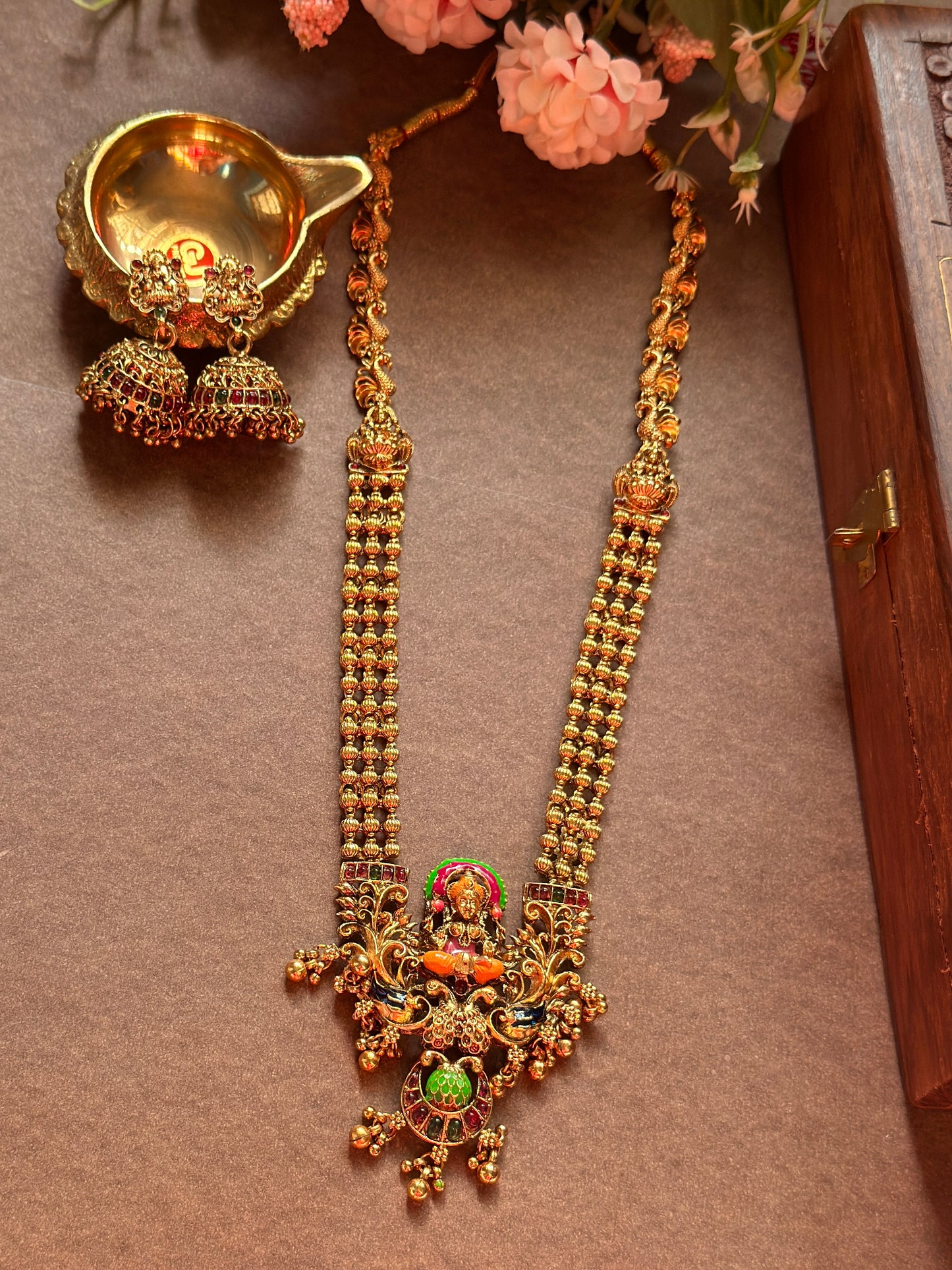 Lakshmi & Peacock Enamel Long Haram L08