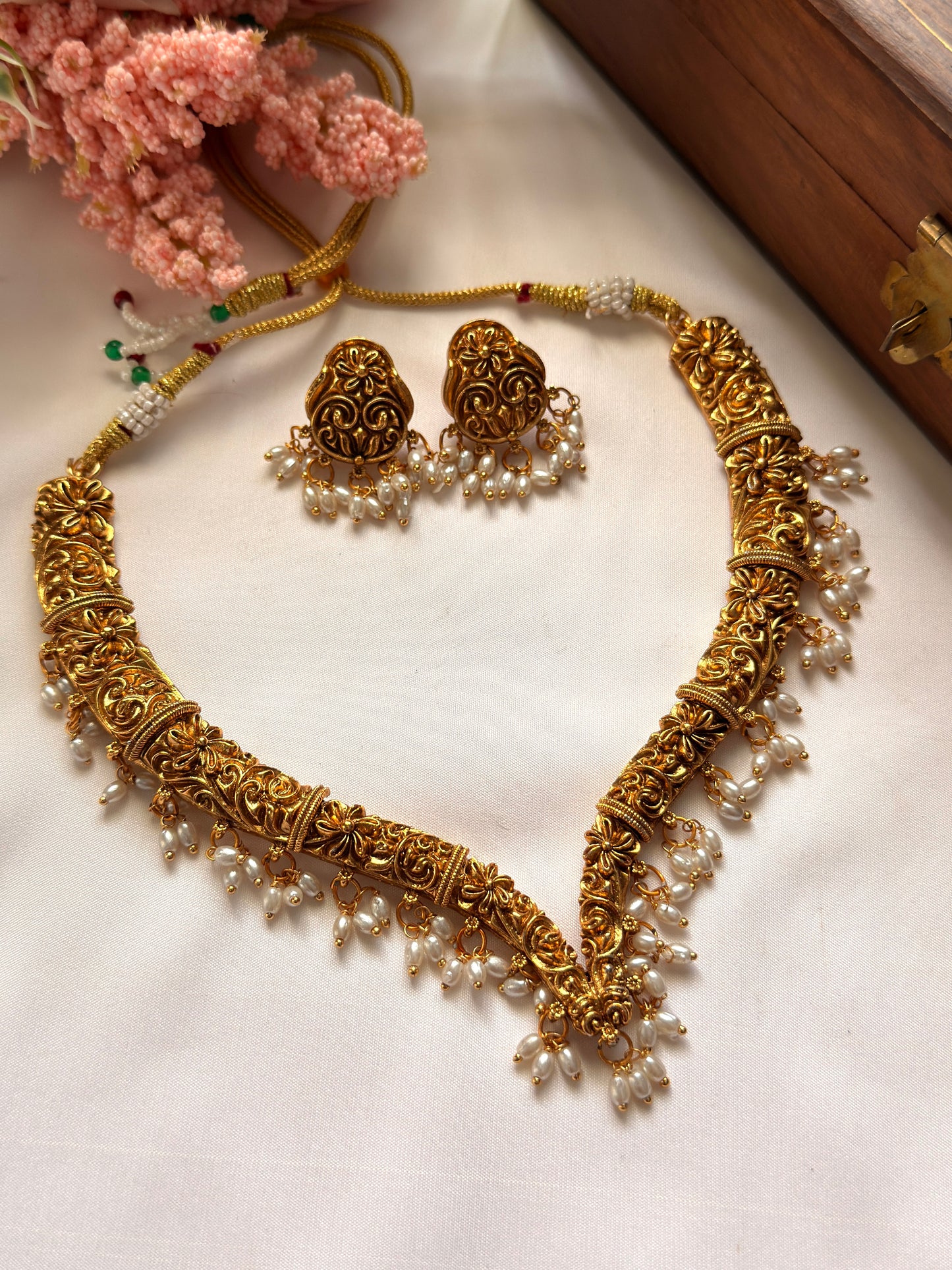rice pearl hanging necklace NE41
