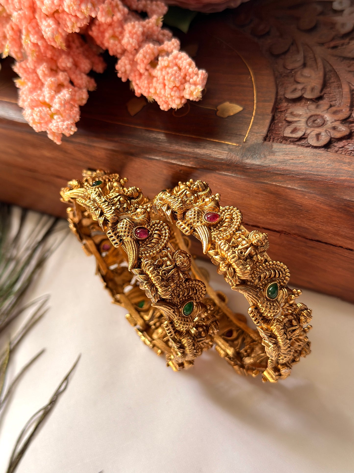 Multi Stone Peacock and Lakshmi Bangles B19
