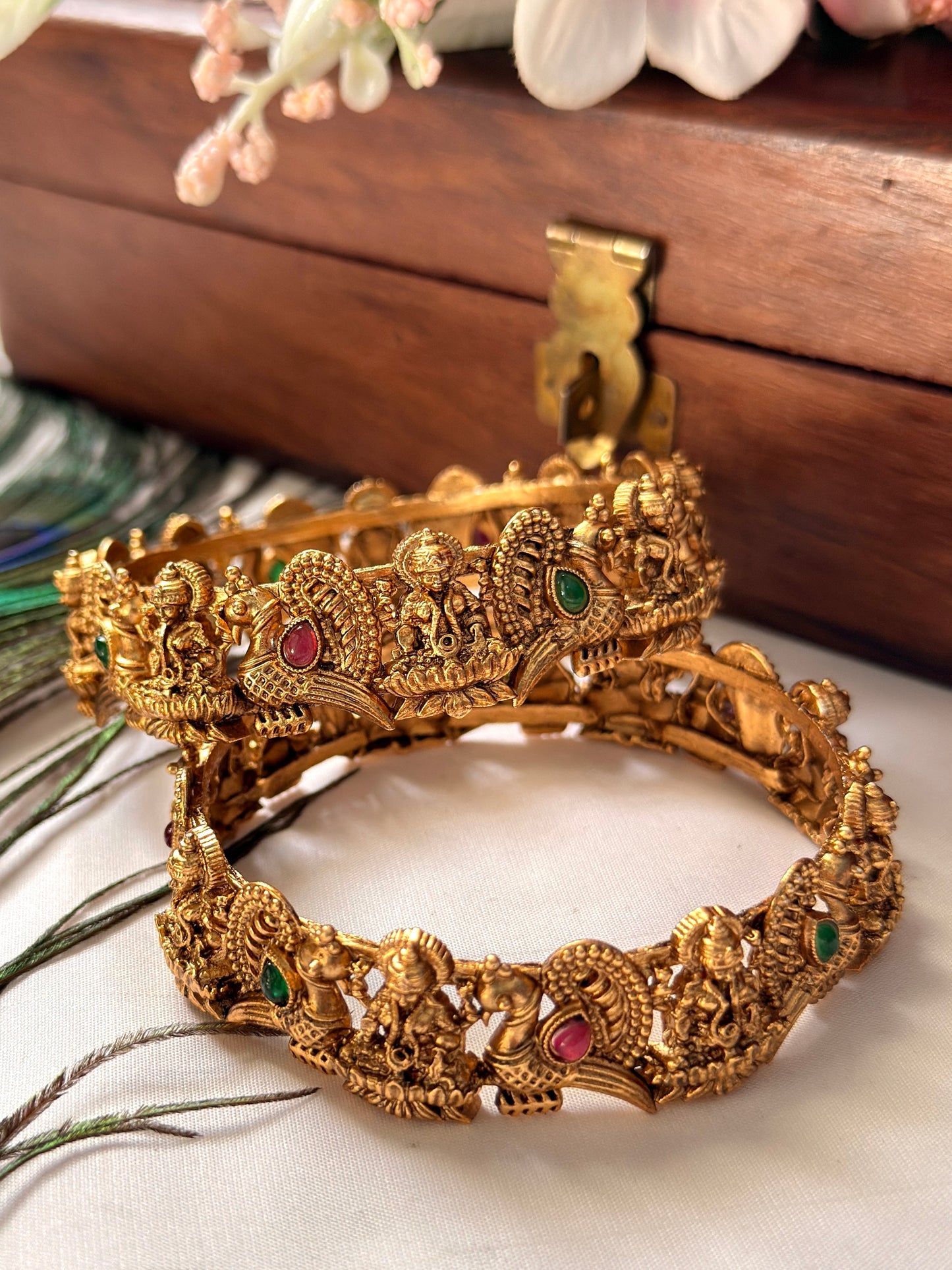 Multi Stone Peacock and Lakshmi Bangles B19