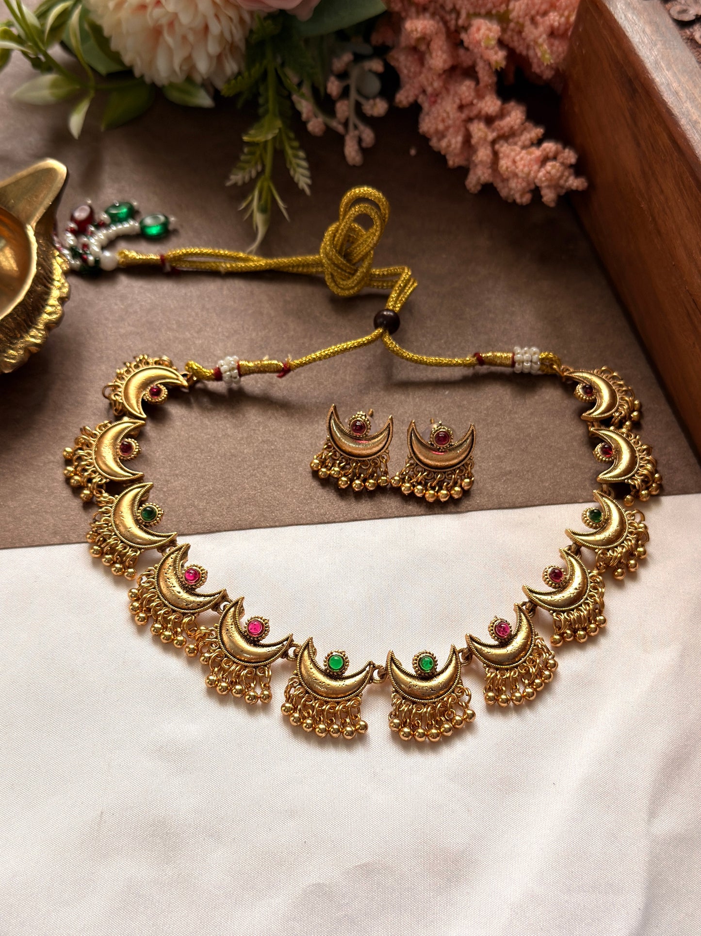 Half Moon with gold beads NE03