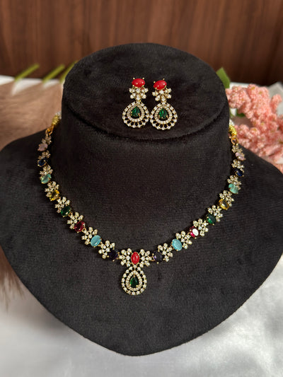Coral Multi AD Necklace DIA48