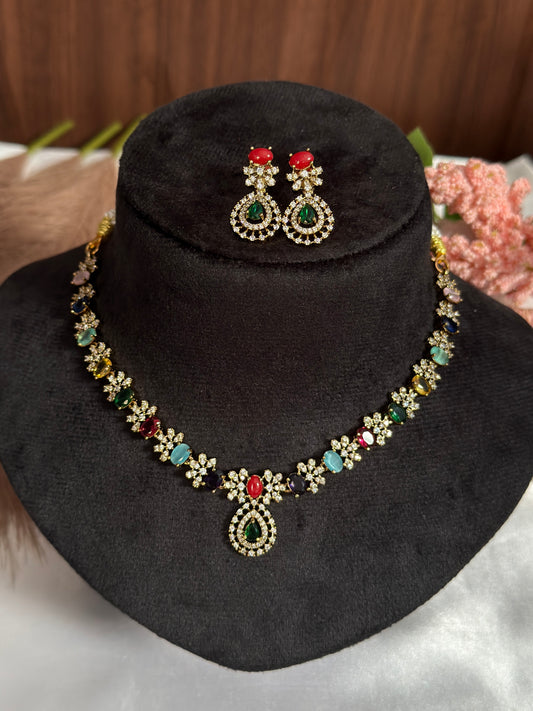 Coral Multi AD Necklace DIA48