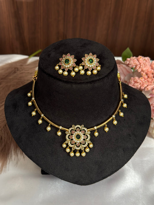 Single flower design chain Pearl hanging Necklace DIA31