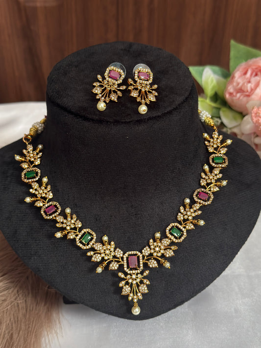 Multi colour White pearl AD Necklace DIA37