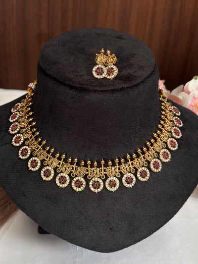 Beautiful White and maroon Stone Necklace NE77