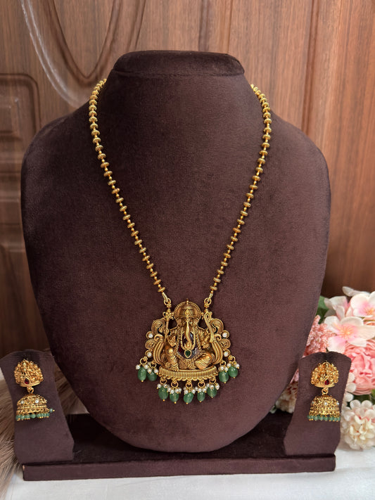 Vinayagar Ball Chain Green Beads MID35