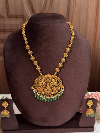 Lakshmi With Peacock Green Beads Mid Haram