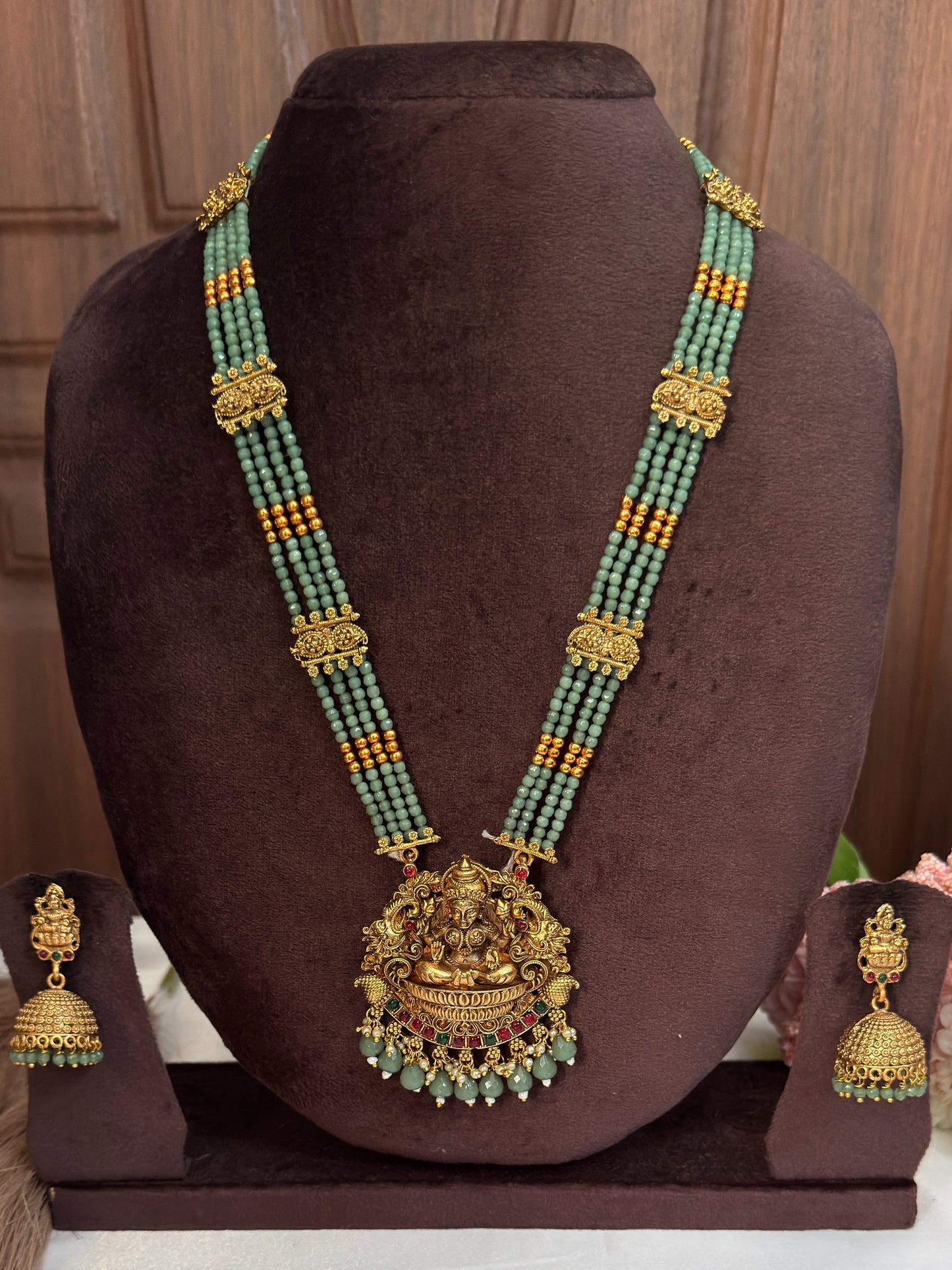 Lakshmi Green Beads Haram Multi
