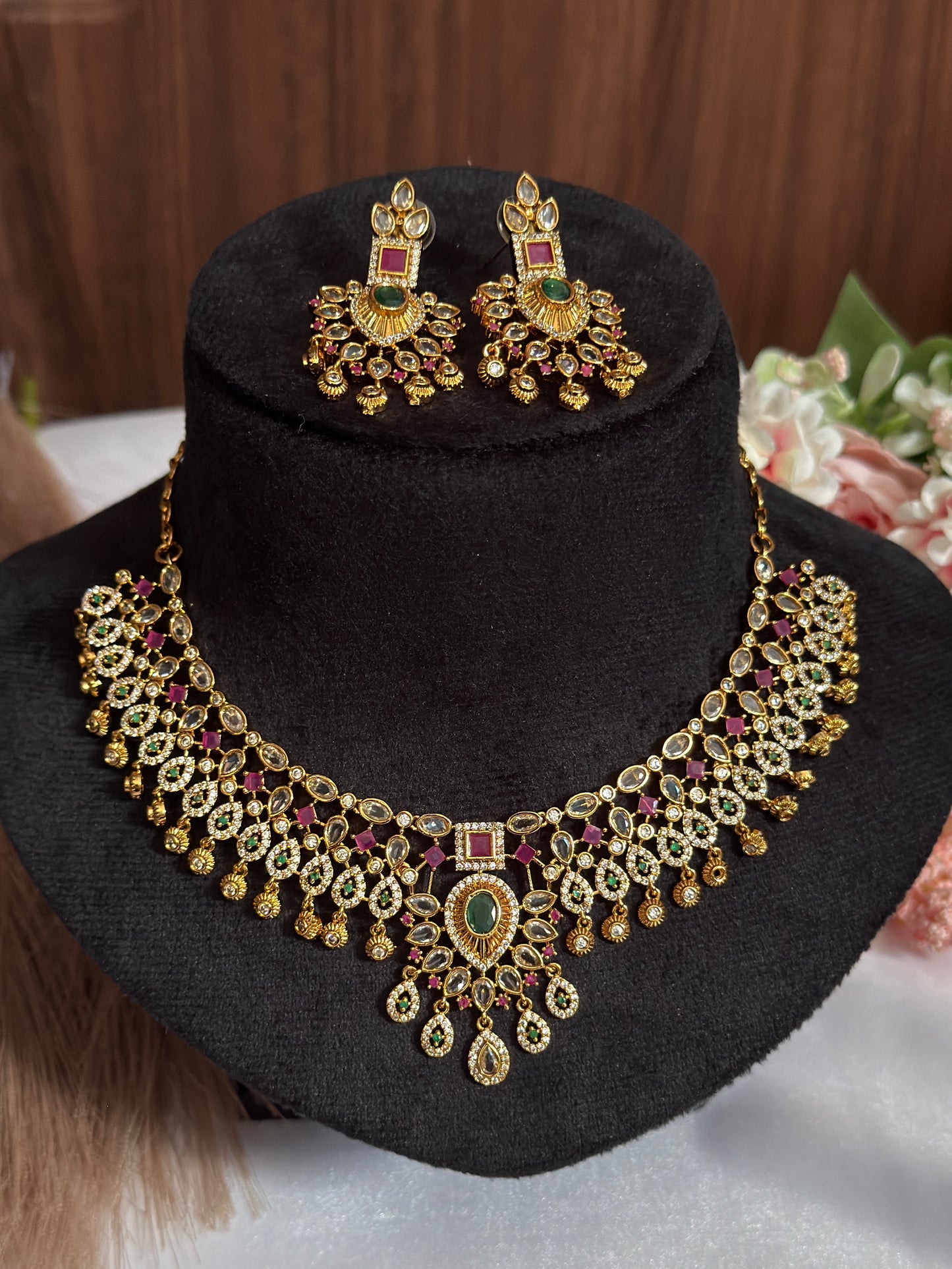 Ruby AD with Green and White Gems NE104
