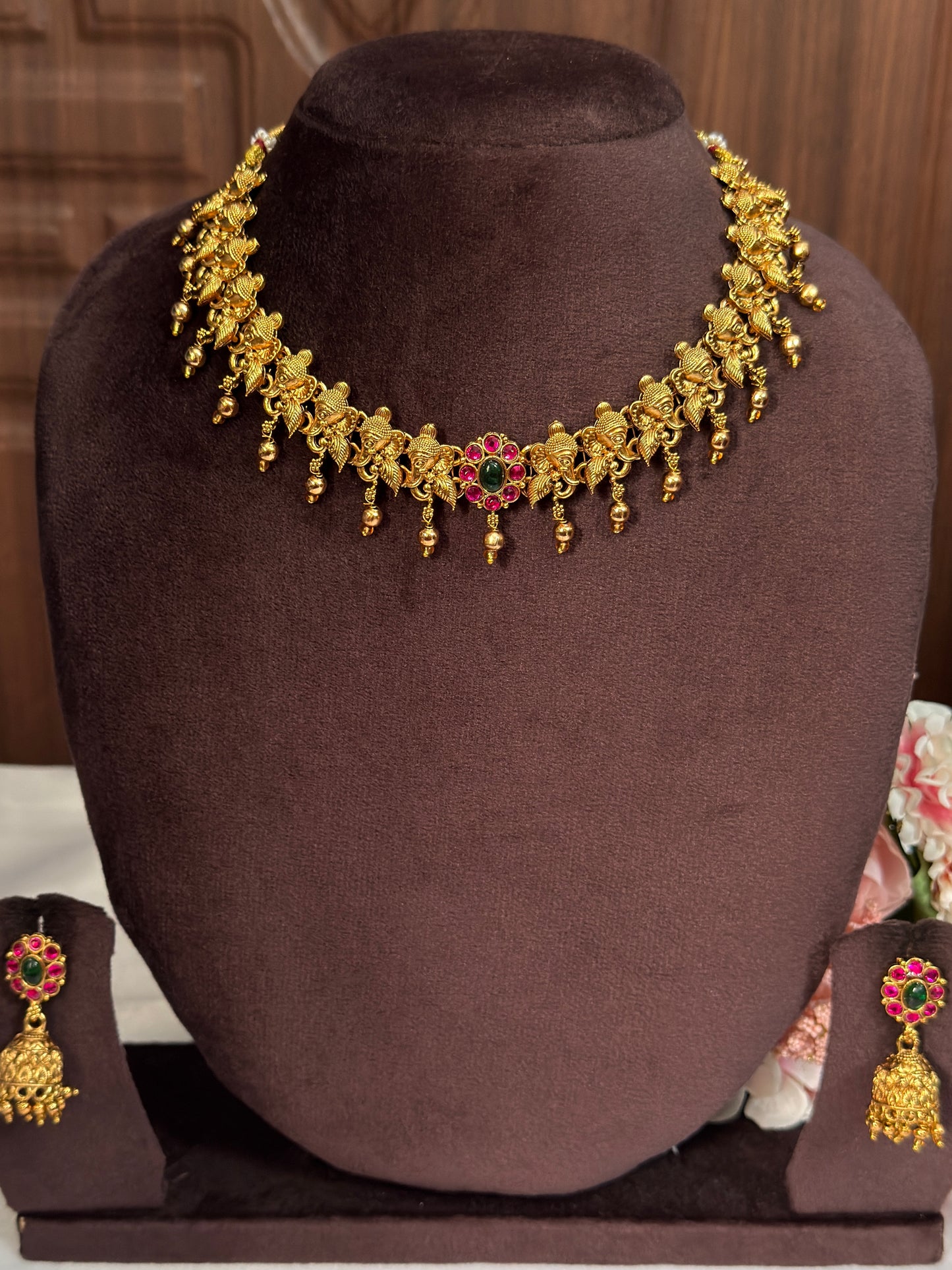 Elephant With Ruby Stone Necklace