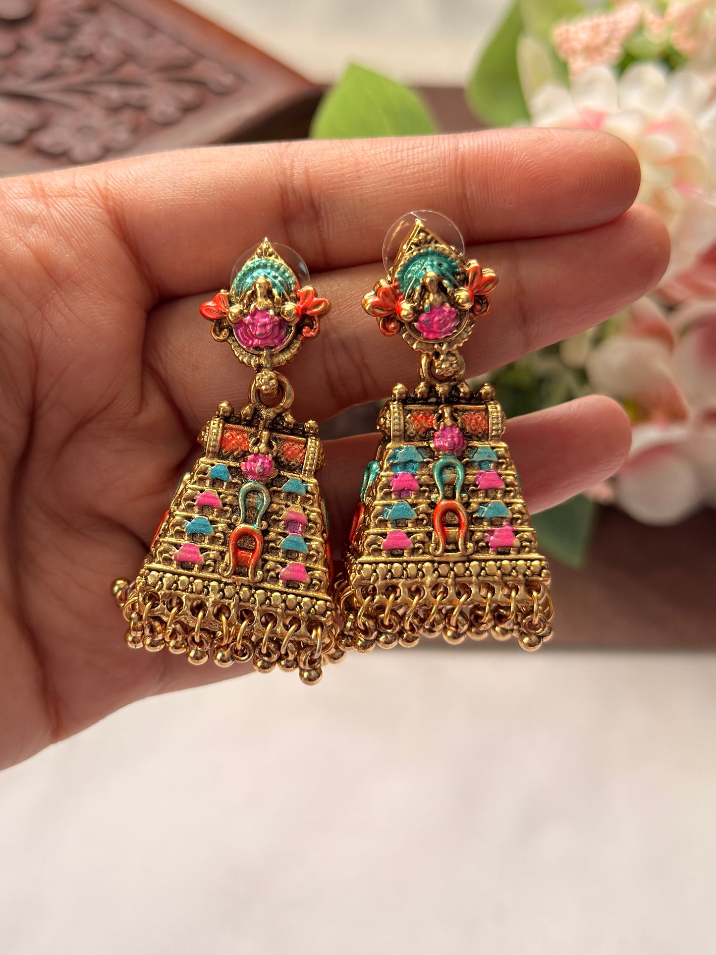 Gopuram Full Enamel Jhumka