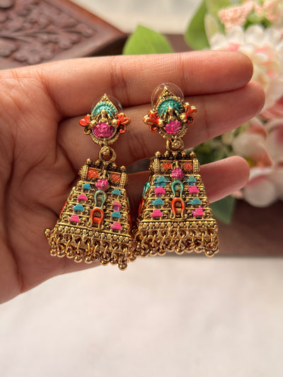 Gopuram Full Enamel Jhumka