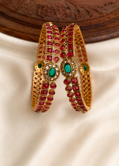 Premium Ruby & Emerald Stone Designer Bangles B69