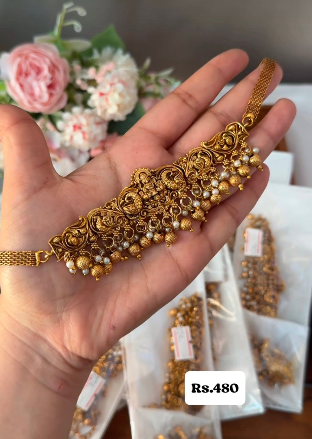 Beautiful Lakshmi Gold and Pearl Chokker CHO34