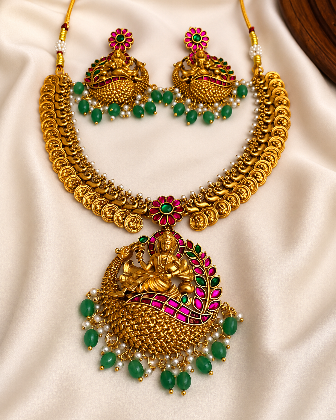 Lakshmi Peacock Temple Necklace Set NE141