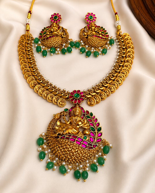 Lakshmi Peacock Temple Necklace Set NE141